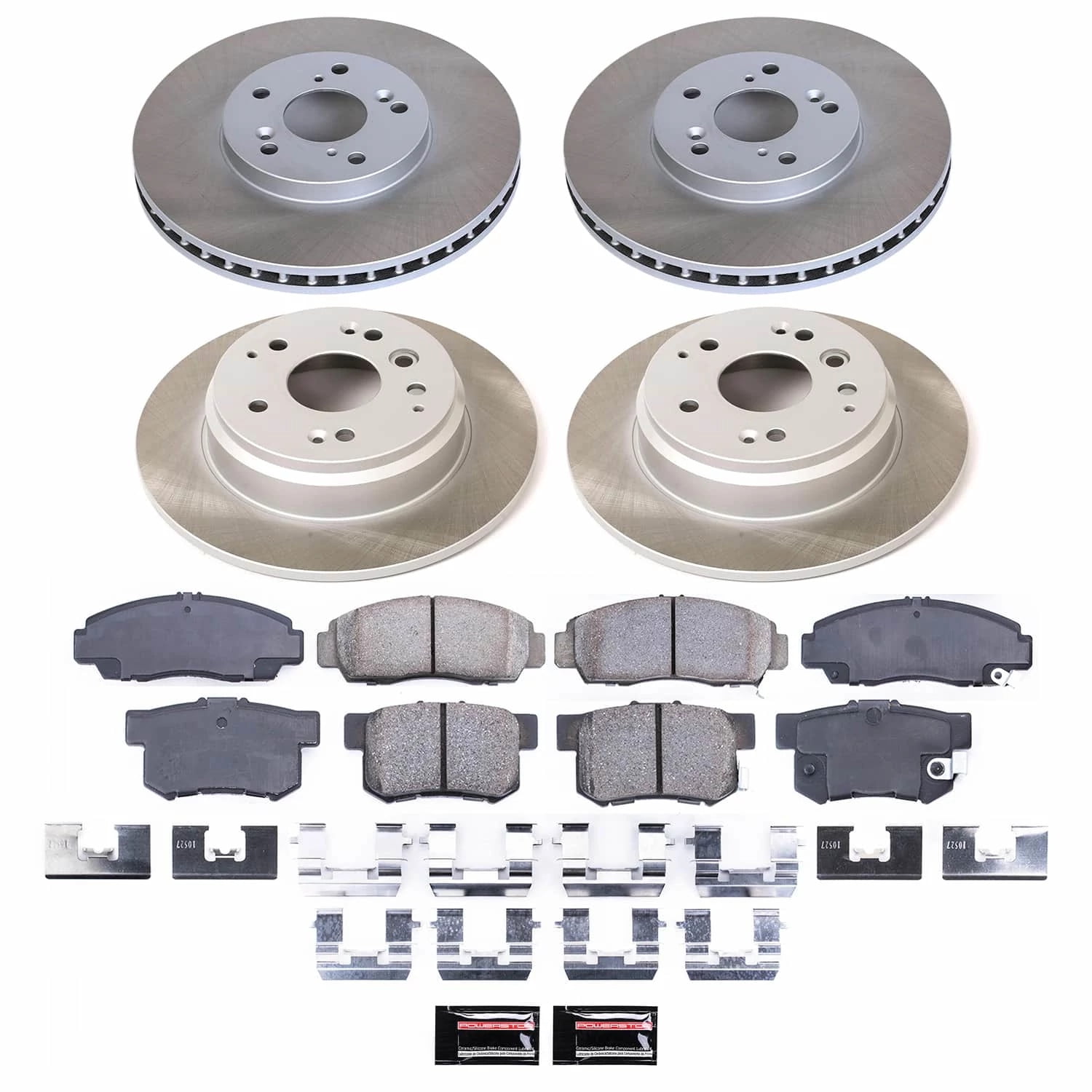 PowerStop Front and Rear Semi-Coated Rotor and Low-Dust Ceramic Brake Pad Kit SC2298