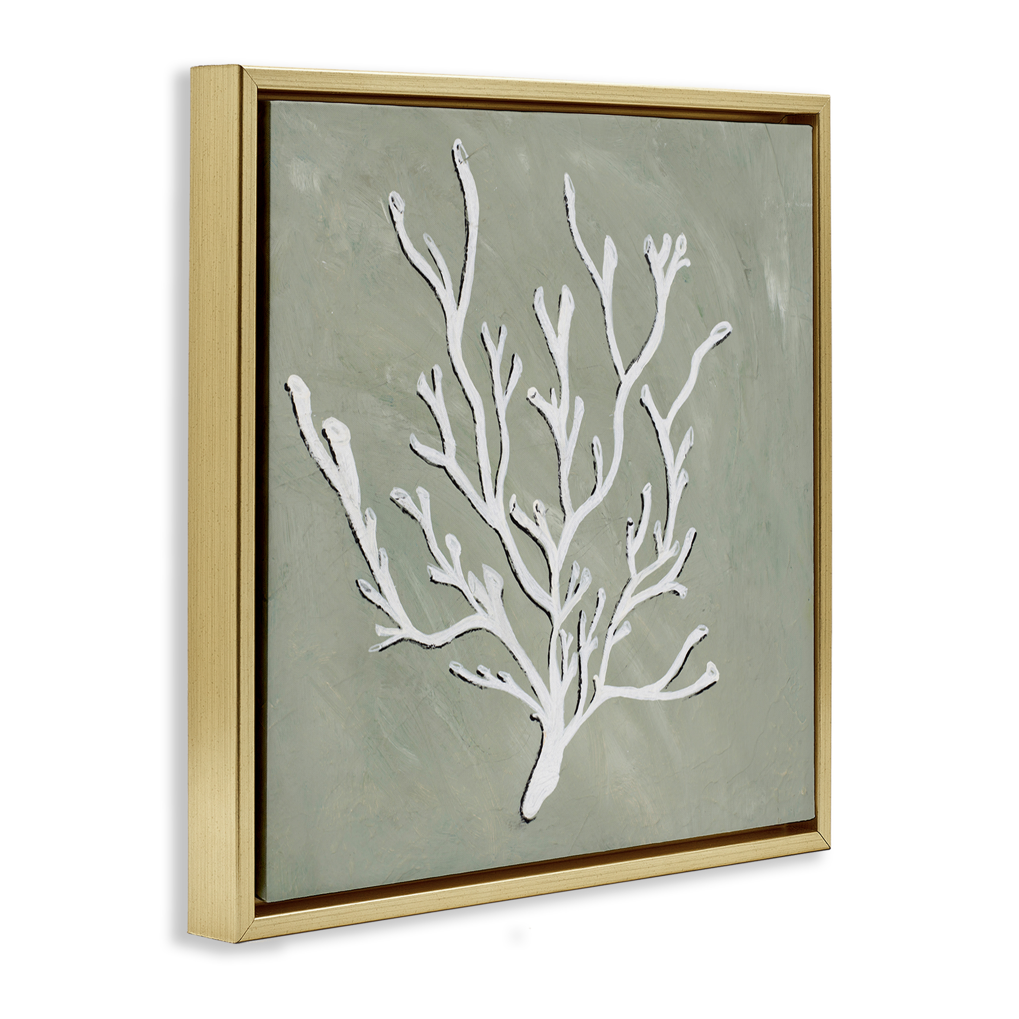 Stupell Industries White Coral Sprig Coastal Painting Gold Floater Framed Canvas Art Print Wall Art, 18 x 18