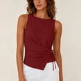 thumbnail image 4 of Karymi Workout Tops for Women Crew Neck Sleeveless Tank Top, Side Tie Wrap Waist Fake Linen Blend Blouse, Solid Irregular Hem Casual Summer Vest Plus Size Tops for Women, 4 of 8