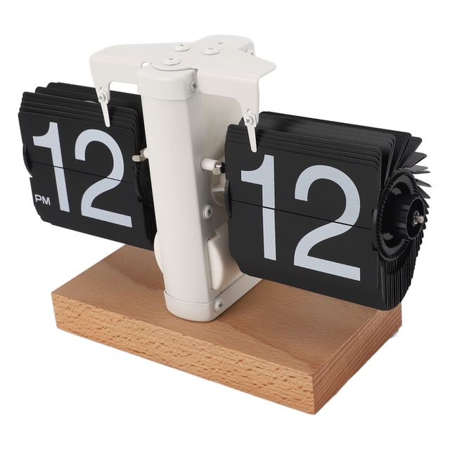 Horloge Numérique Rabattable, Horloge Rétro Moderne avec Base en Bois, Bouton de Réglage du Temps, Horloge à Engrenages Internes pour Salon Bureau Design Vintage Cadeau