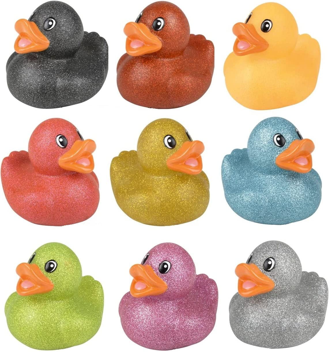 50 Pack) Colorful Glitter Rubber Duckies (2) Assorted Neon Color Squeaky Ducks  Ducky Duck 