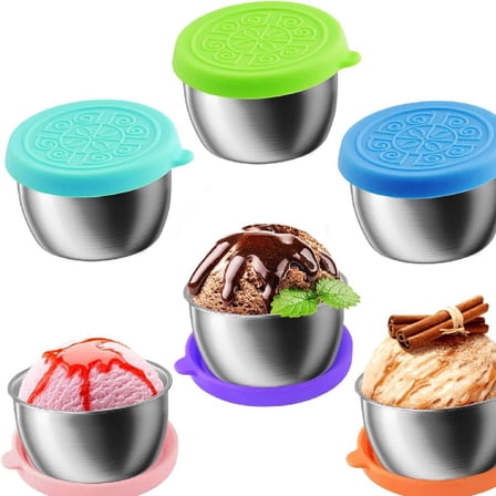 Small Condiment Containers with Lids, Leakproof Silicone Lids Stainless Steel Sauce Cups Containers Portion Cups/Souffle Cup with Lids(2.4 oz, 6)
