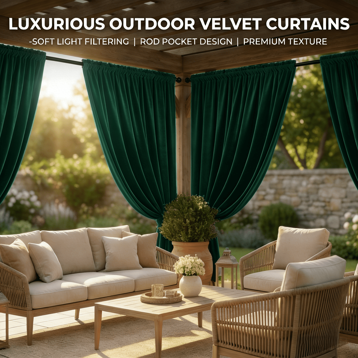SNITIE Outdoor Curtains 2 Panels, Rod Pocket Water Resistant Outdoor Patio Curtains for Porch, Pergola, Cabana, 14 Colors Available, Multiple Sizes (52"x84"/52"x96"/52"x108")