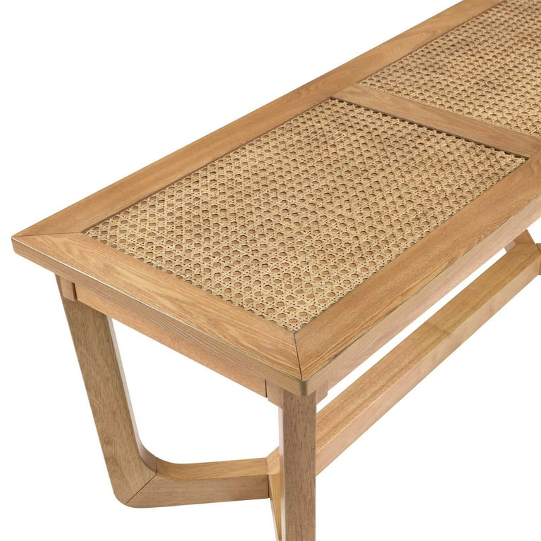Beautiful Rattan Wood Bench with Solid Wood Frame by Drew Barrymore Warm Honey Finish Walmart