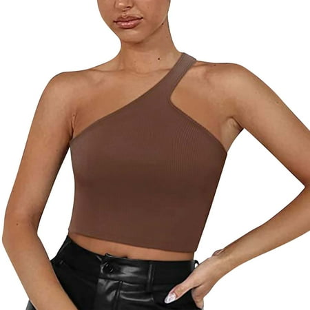

Clearance!Summer Essentials OTEMRCLOC Women Sexy Solid Color Single-Shoulder Bralette Tight Bottoming Lingerie Brown M