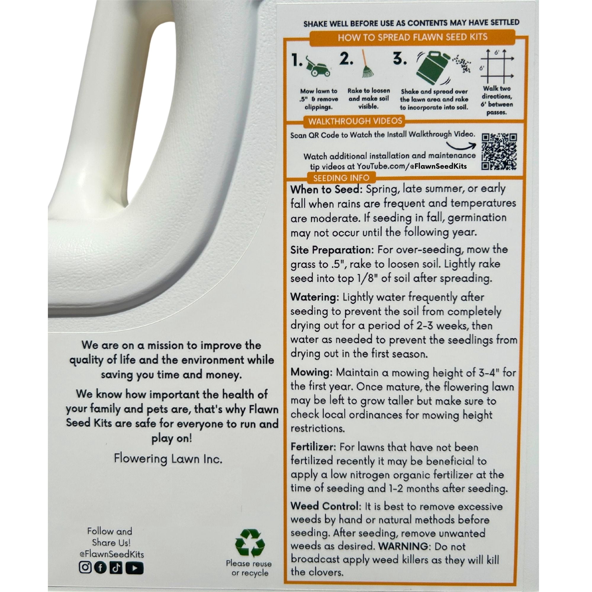Flawn Seed Kits Mow Less Fine Fescue Grass Seed, 2 lb - Easy Spread Shaker, Low Maintenance