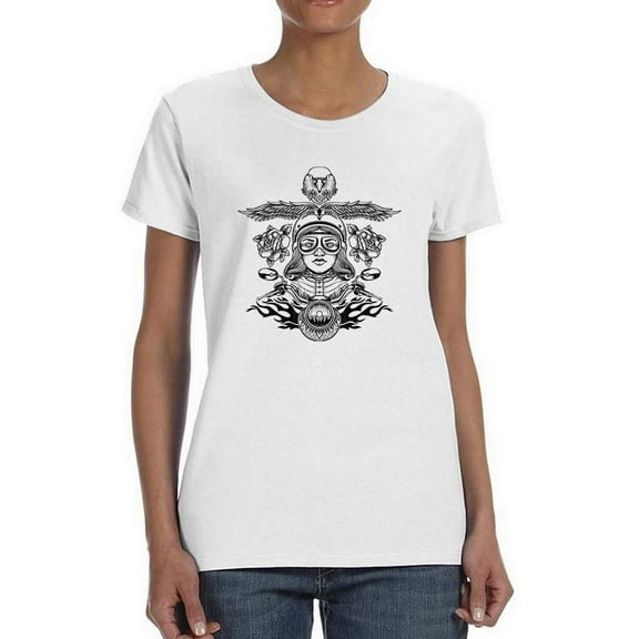 Bike Girl W Roses Lineart Shaped T-Shirt Women -Image by Shutterstock, Female Medium
