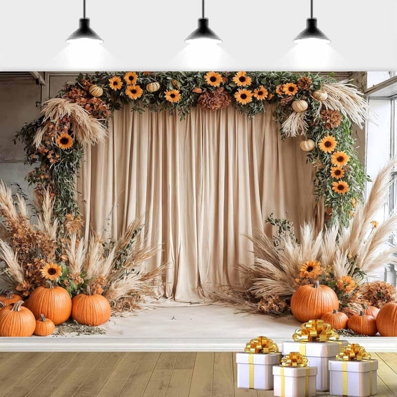 20 x 10 ft Boho Floral Wedding Backdrop, Boho Fall Thanksgiving Party Backdrop Romantic Sunflowers Hay Photography Background for Wedding Ceremony Bridal Shower Birthday Party Decor