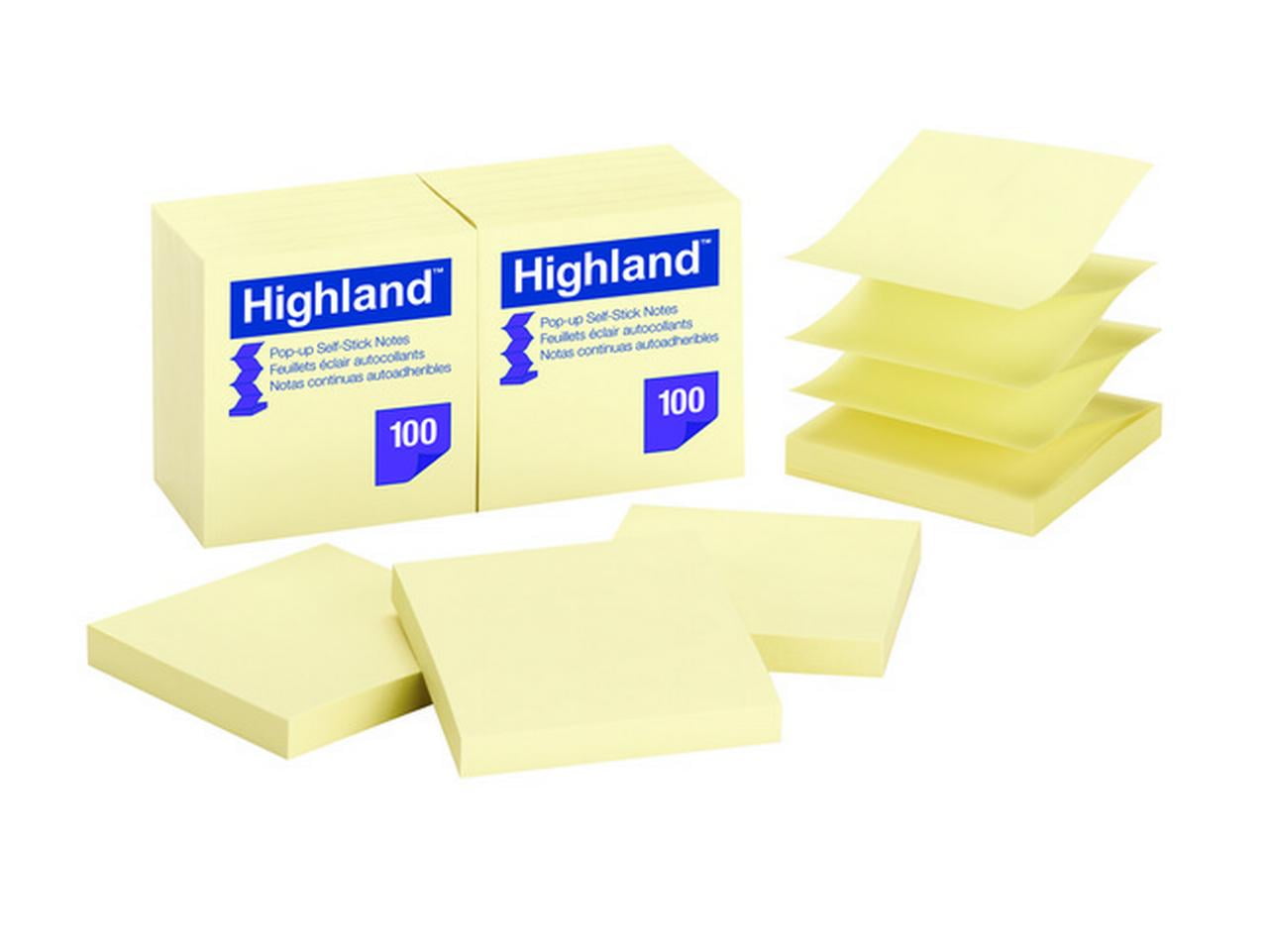 Highland™ Popup Notes, 3 in x 3 in, Yellow, 12 Pads/Pack
