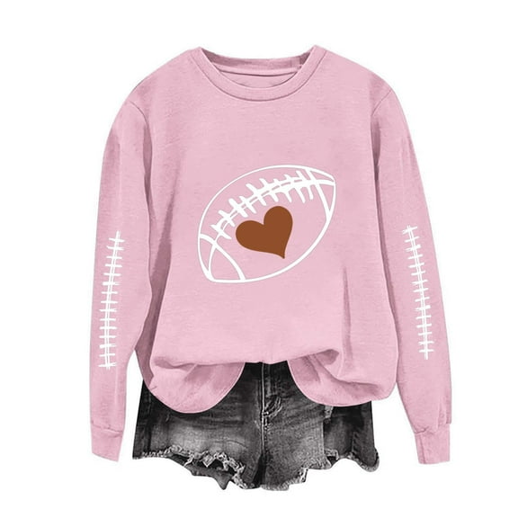 Women's Game Day Football Pullover Sweatshirt Funny Graphic Fall Long Sleeve Crewneck Casual Oversized Clothes Pink S