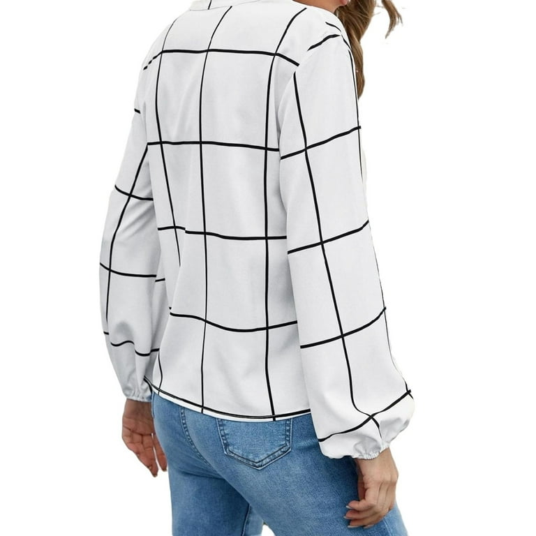 black and white windowpane blouse