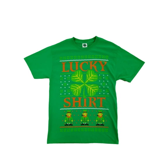 Mens Green Lucky Shirt Fair Isle Leprechaun Clover St. Patrick's Day T-Shirt 2XL