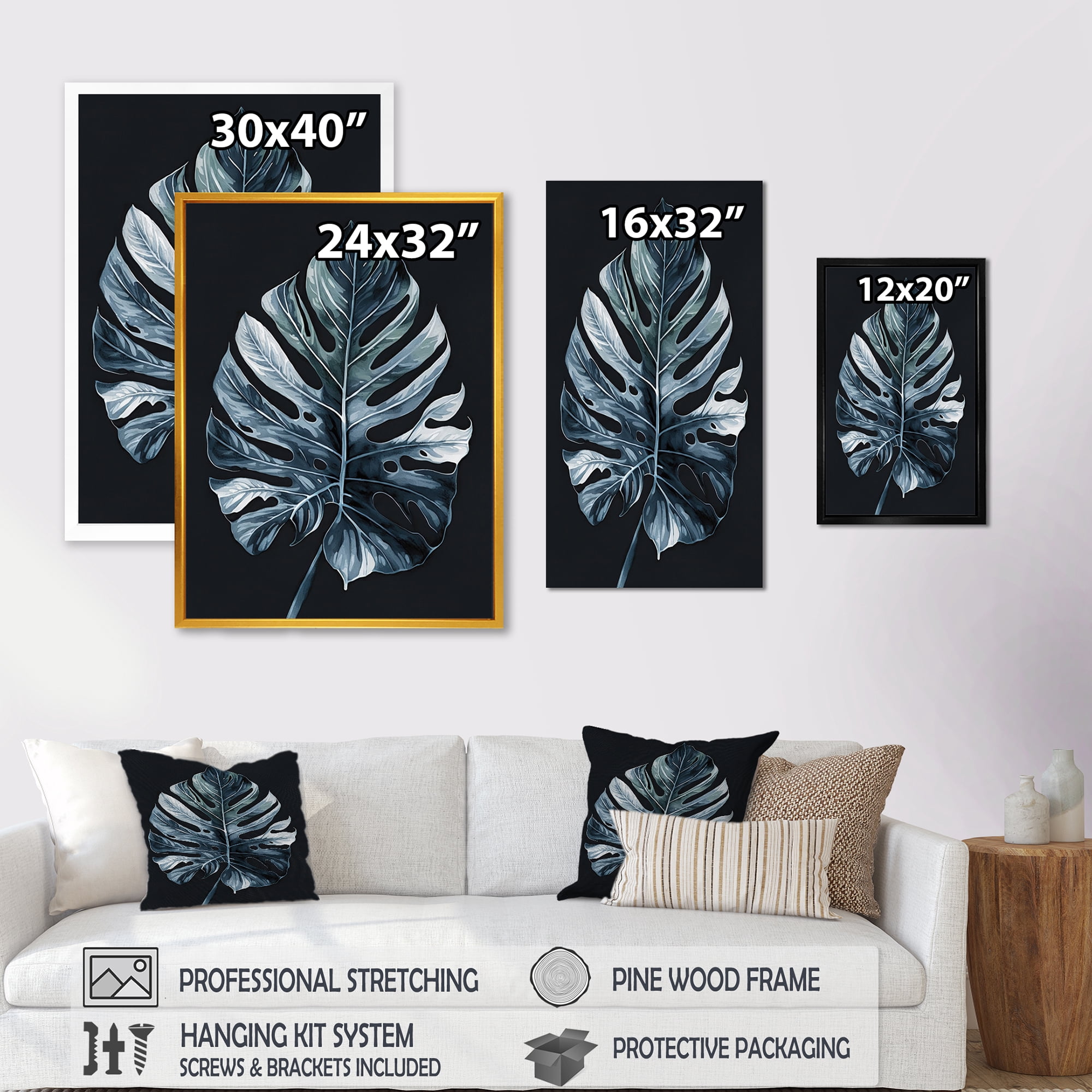Designart Blue And White Philodendron Leaf II Canvas Wall Art