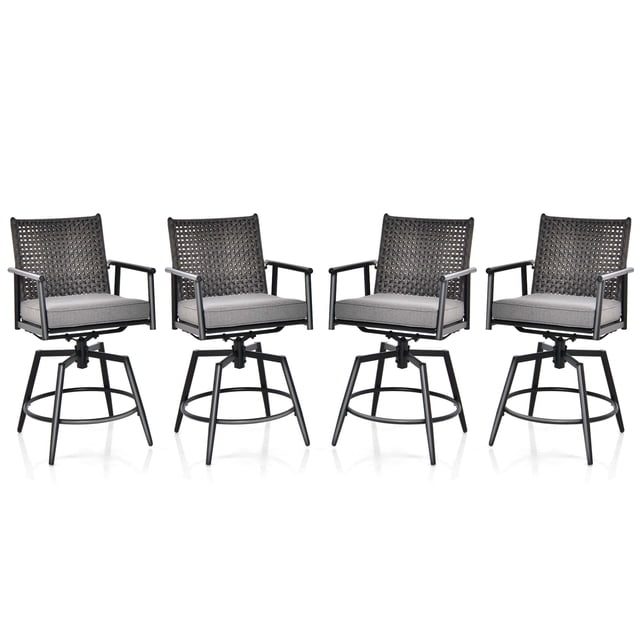 Costway 360° Swivel Bar Stool Set of 4 Counter Height Bar Chair with Metal Frame
