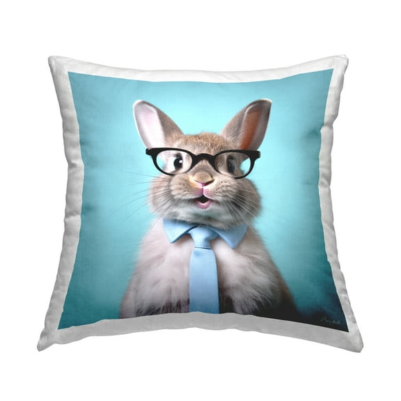 Stupell Industries Rabbit with Glasses & Tie Decorative Printed Throw Pillow, 18 x 18