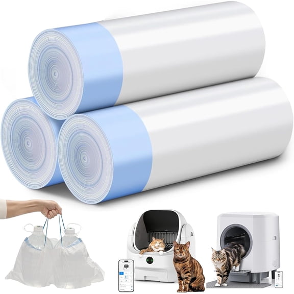 45 Count Cat Litter Box Liners by Ellenpent, Drawstring Replacement Bags, 3 Rolls, Compatible with ICB019 & ICB020 Automatic Litter Boxes