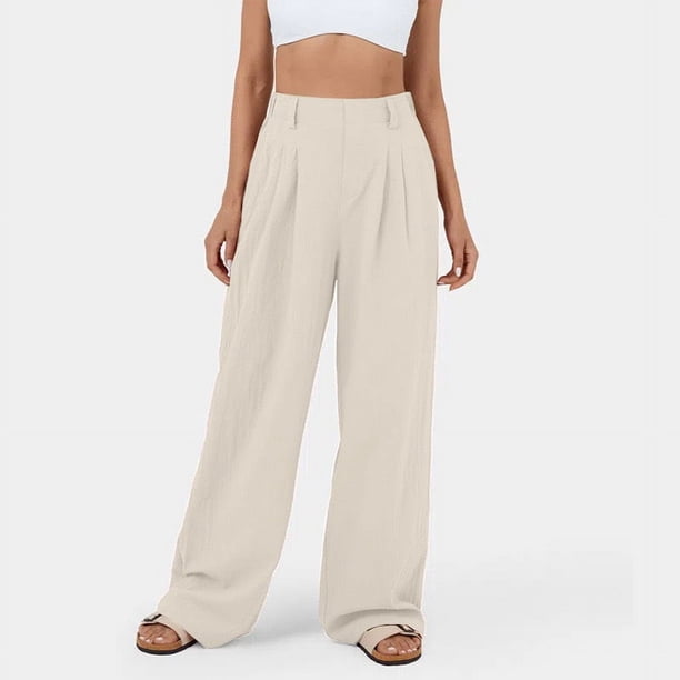 Pantalones largos de algodón para mujer, pantalones anchos de cintura alta para mujer, pantalones casuales sueltos