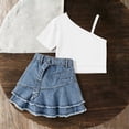 thumbnail image 4 of Cethrio Girls Cotton Outfit Sets, 2 Piece Sleeveless Fashion T-shirts and Denim Skirts Sets White Size 6-7T, 4 of 8