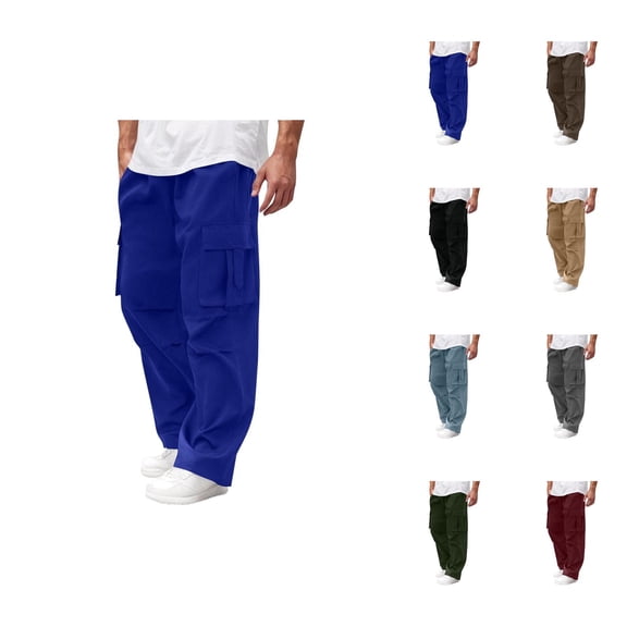 Baggy Cargo Pants for Men 2025 Solid Color Drawstring Elastic Waist Loose Fit Casual Pants with Pockets Trousers