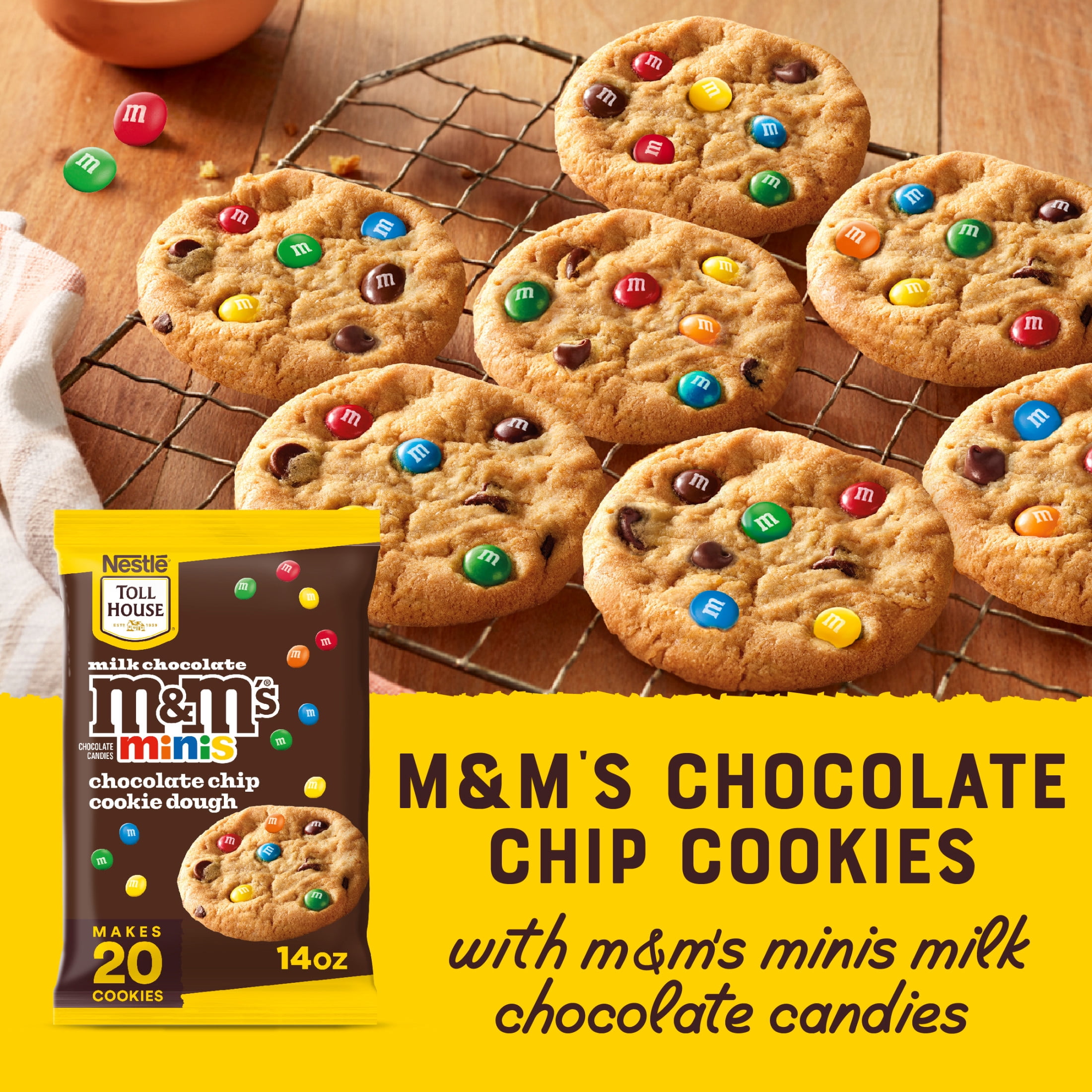 Nestle Toll House M&M'S Minis Chocolate Chip Cookie Dough, Makes 20 Cookies for Holiday Baking, 14 oz