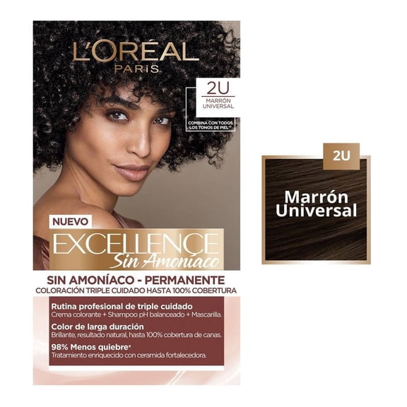 Tinte para cabello L'Oréal Excellence Sin Amoníaco 2u marrón universal