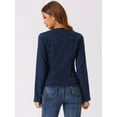 thumbnail image 4 of DARING DIVA Women's Lapel Collar Jean Jacket One Button Work Denim Blazer XS Deep Blue, 4 of 6