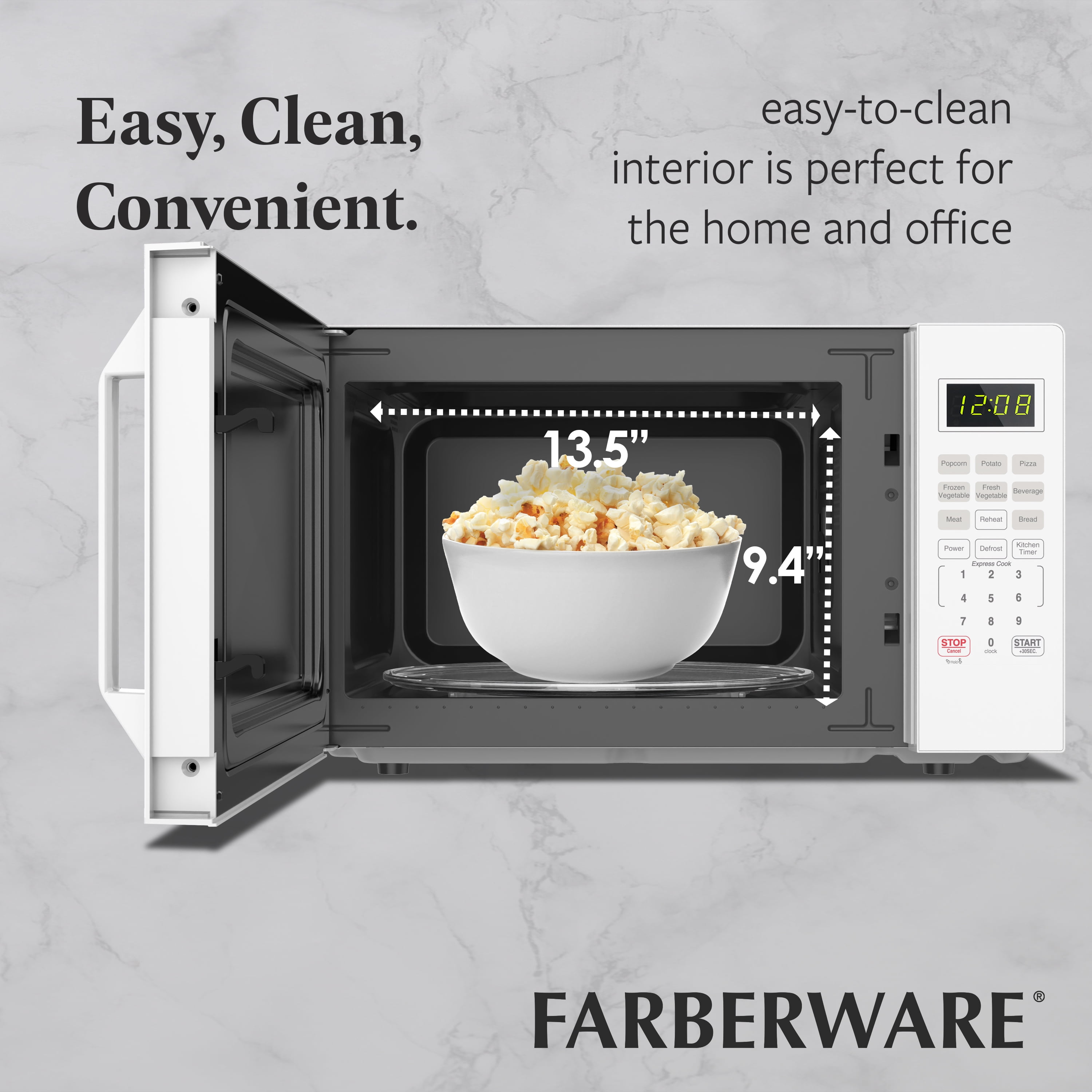 Farberware 1.1 cu ft Microwave Oven,1000W Countertop Microwave Oven with Auto Cook Menu, White