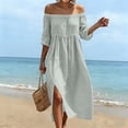thumbnail image 5 of Bosfbaoi Dresses for Women Off-the-Shoulder Crinkled Gauze Maxi Dress Empire Waist 3/4 Sleeves Flowy Womens Dresses with Side Slit Summer Dresses for Women 2026, 5 of 7