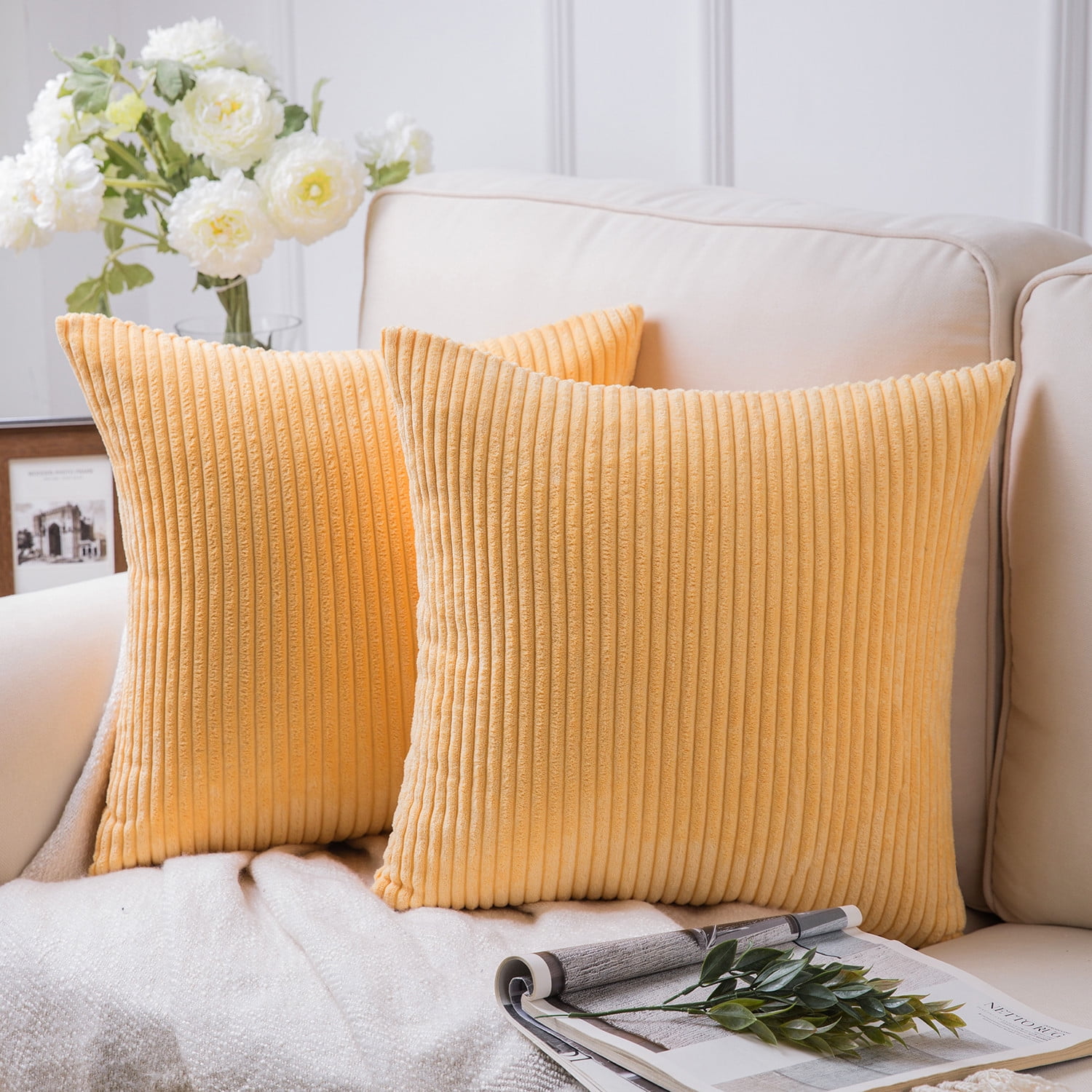 Winter Decor Pillow Covers Thanksgivining Soft Decorative Striped Corduroy Velve