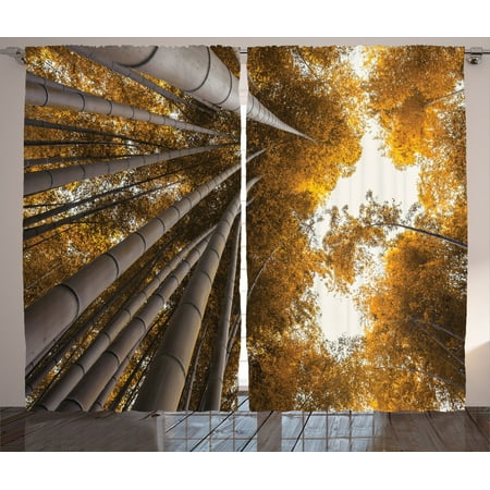 Rod Pocket Top And Bottom Curtains Bamboo House Decor Curtains 2 Panels Set, Bottom To Top Bamboo Grove Fall Landscape Potential For Improvement Symbol Print, Living Room Bedroom Accessories, By Ambesonne ()