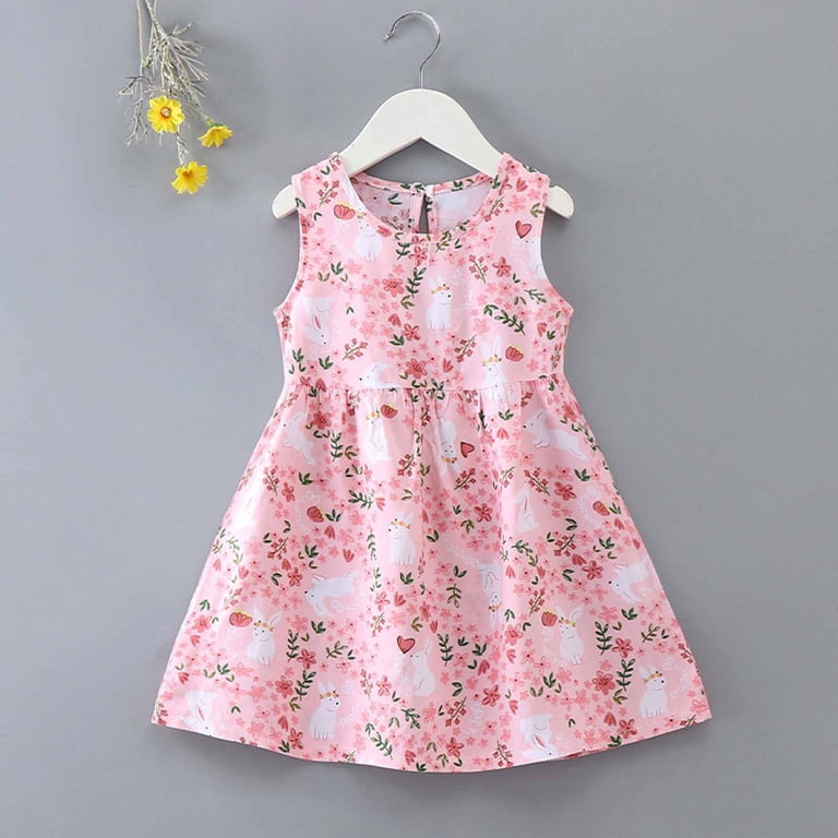LLYWEY Girls Easter Dresses, Toddler Baby Girls Summer Dresses, Cute Pattern Casual Ruffle Sleeve Knee Length Print Sleeveless Beach Sundress Easter