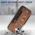 thumbnail image 2 of ShellTech for iPhone 16 Retro PU Leather Wallet Case with Card Holder Ring Stand RFID Function Credit Card Slot with Ring Stand Protective Cover Wrist Strap,Brown, 2 of 10