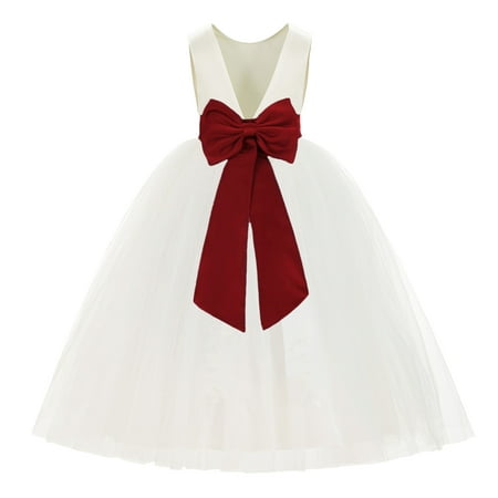 

Ivory V-Back Satin Flower Girl Dresses for Wedding Toddlers 219T