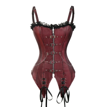 

MISS MOLY Steampunk Corset for Women Overbust Waist Trainer Sexy Lingerie Top Dark Red
