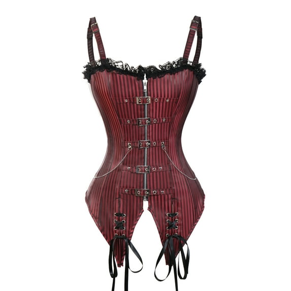 MISS MOLY Steampunk Corset for Women Overbust Waist Trainer Sexy Lingerie Top Dark Red