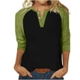thumbnail image 2 of Shirts For Women Tees Tops Raglan Three Quarter Sleeve Contras Color Half Button Workout Clothes, 2 of 6