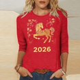 thumbnail image 1 of TaTaai Ladies 2026 New Year Festival Print 3/4 Sleeve Round Neck Blouse Casual Top Holiday Celebration Party Attire Gift, 1 of 5