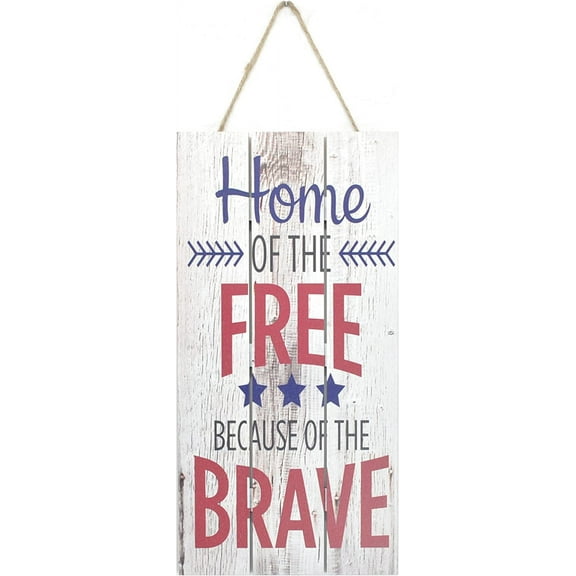 New Wood Sign Front Door Sign Home of The Free Because of The Brave Hanging Wooden Wall Sign Home Garden Yard Signs Plaque, 5x10 Inch