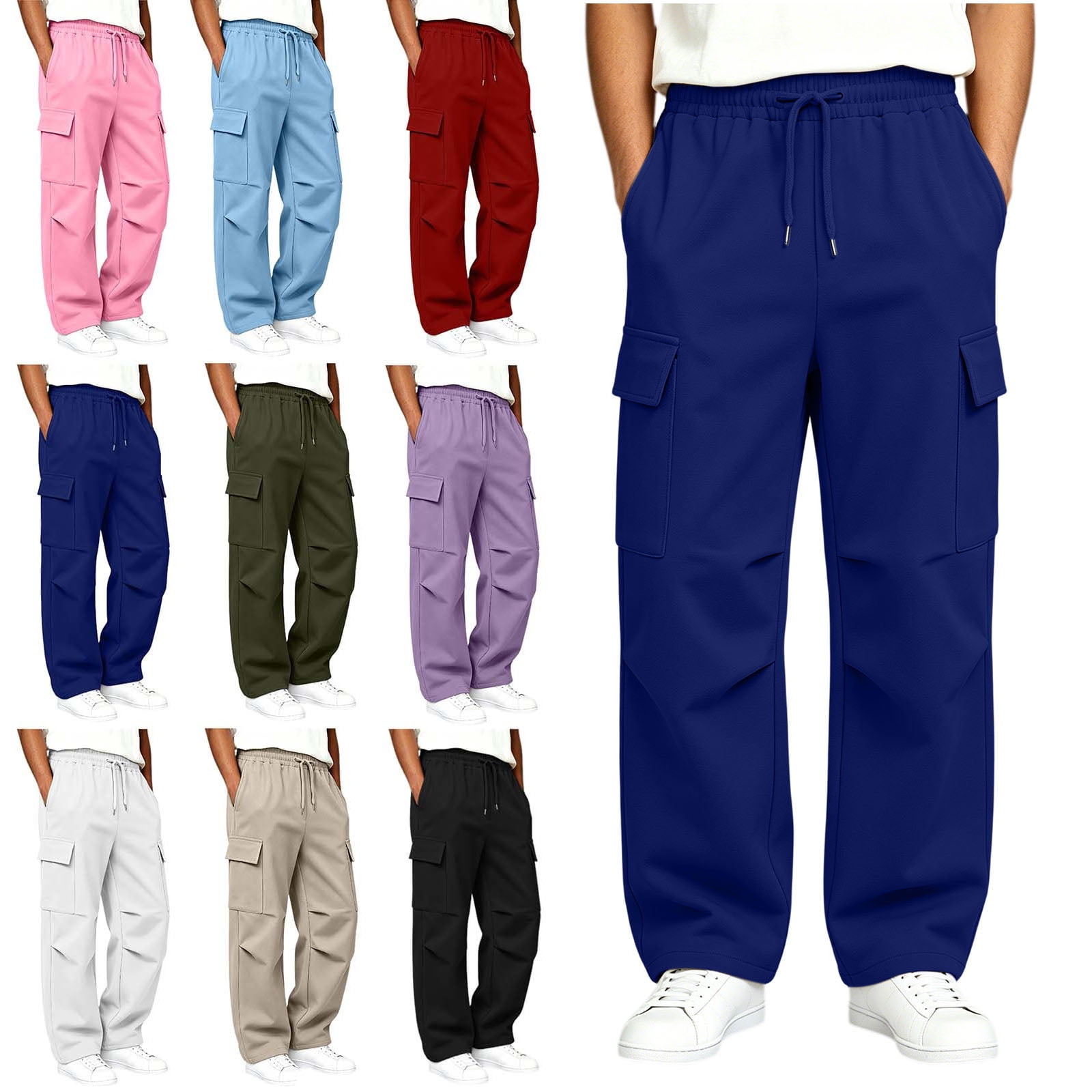 Teylalorva Boy s Sweatpants (4-15) Drawstring Cargo Jogger Pants with Pleated Detail Elastic Waist Casual Sporty Long Trousers Black Size 140