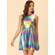 thumbnail image 4 of Vestido acampanado holográfico de cintura alta y cuello redondo sin mangas brillante metálico Clubwear para mujer Azul púrpura M, 4 of 6