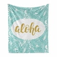 thumbnail image 1 of Aloha Soft Flannel Fleece Throw Blanket, Wording with Palm Tree Leaves Hawaiian Language Vacation Spot, Cozy Plush for Indoor and Outdoor Use, 50" x 60", Seafoam Yellow, by Ambesonne, 1 of 6