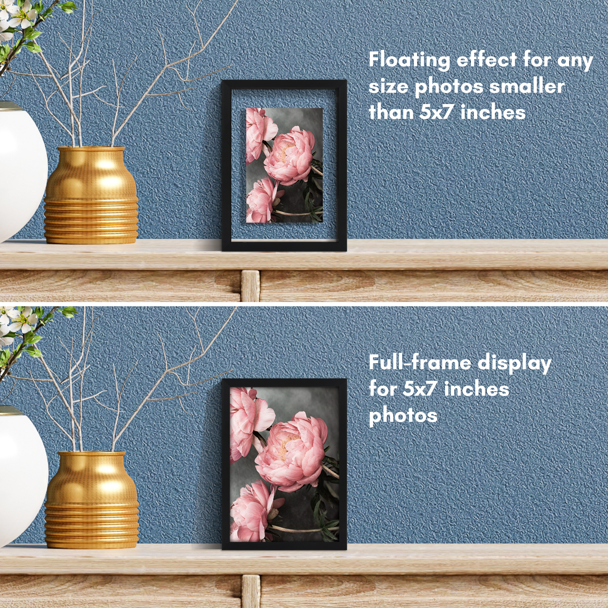 Americanflat 5x7 Picture Frame with Shatter-Resistant Glass Aluminum Floating Display Photo Signature - Black