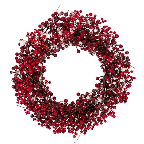 Vickerman 24" Red Snow Berry Wreath. This berry wreath is dusted with artificial snow.