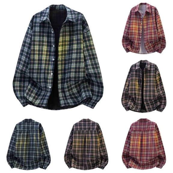 KeShDi Mens Flannel Shirt Men Plaid Fashionable Casual Button Long Sleeve Turndown Collar Blouse Shirt Black 5X