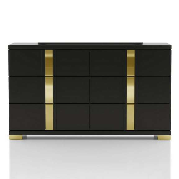 Furniture of America Chora Adult Modern 6-Drawer Dresser, Black and Gold