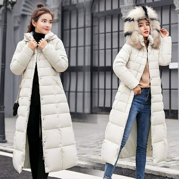 Womens Coats And Jackets Clearance Women Trendy Long Collar Padded Coat  Slim Thick Coat Warm Cotton Down Jacket White M JCO 