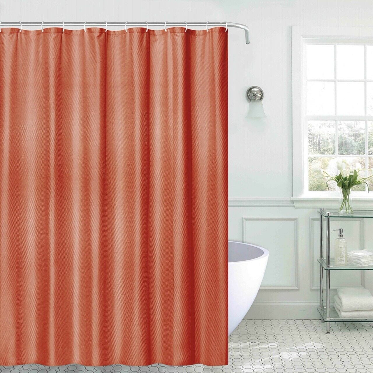 Solid Coral Fabric Shower Curtain Heat Embossed Textured, 70" x 72