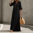 thumbnail image 5 of Dvprdro Womens Casual Flowy V Neck 3/4 Sleeve Ruffle Hem Maxi Dress Button Front Solid A Line Beach Vacation Long Dress, 5 of 10