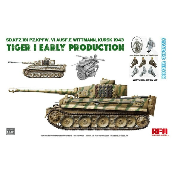 RYEFIELD MODEL RFM RM-5139 1/35 Tiger I Early Production w/Wittmann, Kursk 1943 (Standard Version)    Assemble Plastic Model Kit