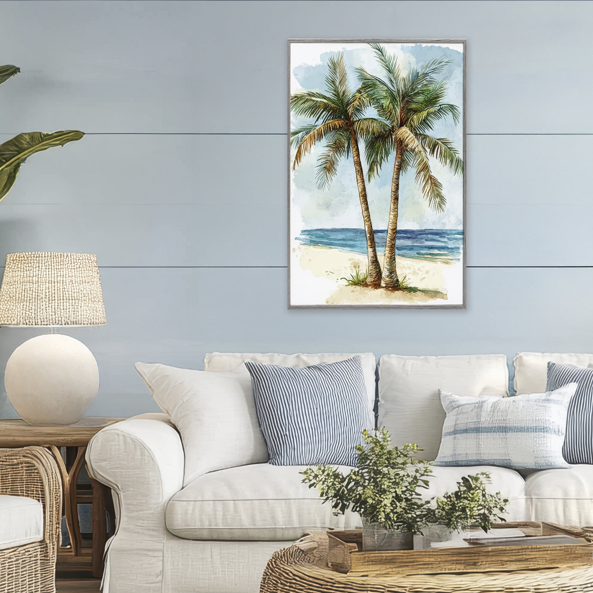 Stupell Industries Illustrated Palm Tree Duo Gray Framed Giclee Art, design by Petal Prints Design
